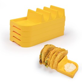 OOFAYBILL - Juego de 4 soportes para tacos para 3 tacos, estante para tacos con divisor, kit de taco, apto para horno y lavaplatos, color amarillo