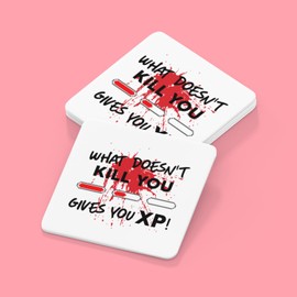 What Doesn’t Kill You Drinks Coaster - Funny Dungeons & Dragons D&D Fantasy Role Play Game Dungeon Master Gift Present Home Kitchen Decor Place Mat (White)