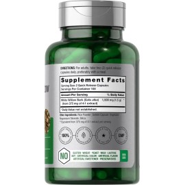 Piping White Willow Bark 1500mg 200 Caps Allicin Non-GMO/Gluten Free/No Preservatives