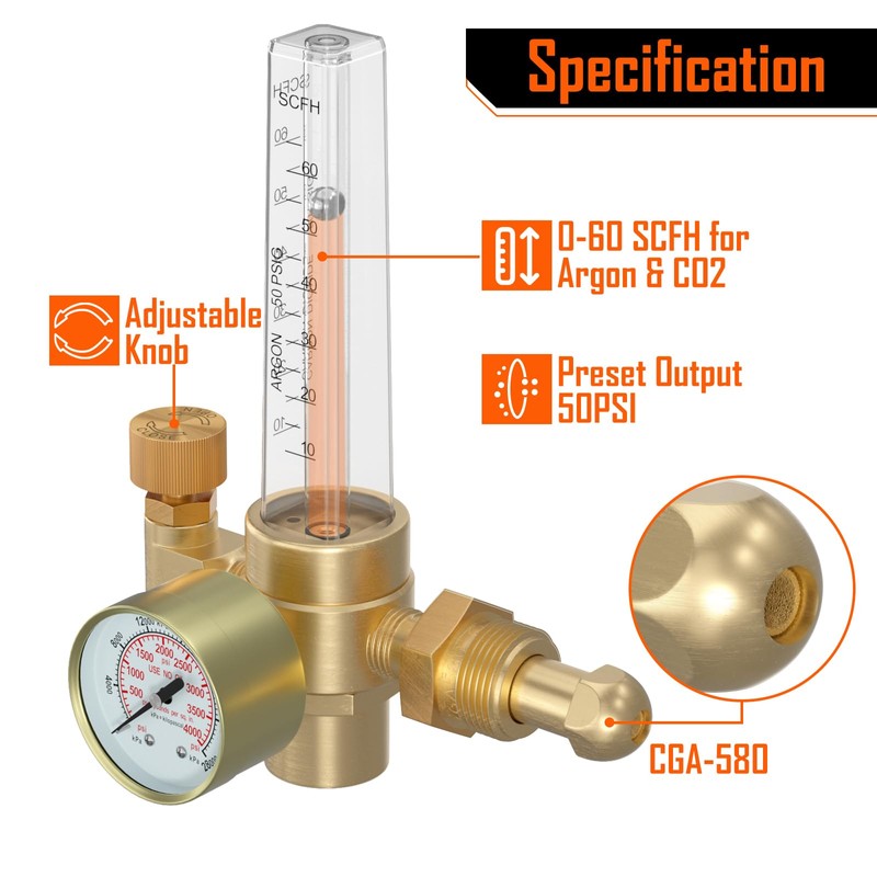 BETOOLL Argon/CO2 Mig Tig Flow Meter Gas Regulator Gauge Welding