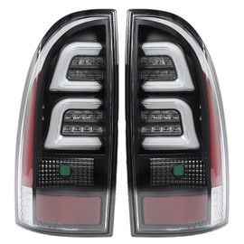PIT66 LED Tail Lights Assembly, Compatible with Toyota Tacoma 2005-2015 Tail Lamp Left Driver And Right Passenger Side Clear Lens Black Housing w/White Light Bar