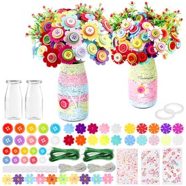Swpeet 253Pcs Flower Craft Kit, Make Your Own Flower Bouquet with Buttons Felt Flowers, DIY Activity Supplies Vase Art and Craft Kits for Most Craft Project