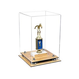 Better Display Cases Acrylic Versatile Display Case - Medium Square Box with Clear Case, Silver Risers, Wood Base 8" x 8" x 12" (A060/V42)