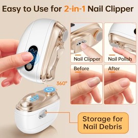 Electric Nail Clipper Upgraded 3 in 1 Rechargeable Automatic Nail Trimmer with LED Light & Clip Storage - USB Rechargeable for Baby, Kids,Seniors, Adu