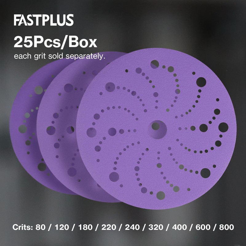 FASTPLUS 150mm Sanding Discs,25PCS Ceramic Orbital Sander Discs,220 Grit Sandpaper