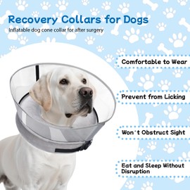 Inflatable Dog Cone Collar for After-surgery - INCIKITI 2-In-1 Cone for Dogs with Detachable Shield to Stop Licking, Dog Neck Donut Collar for M+ Dogs after Surgery