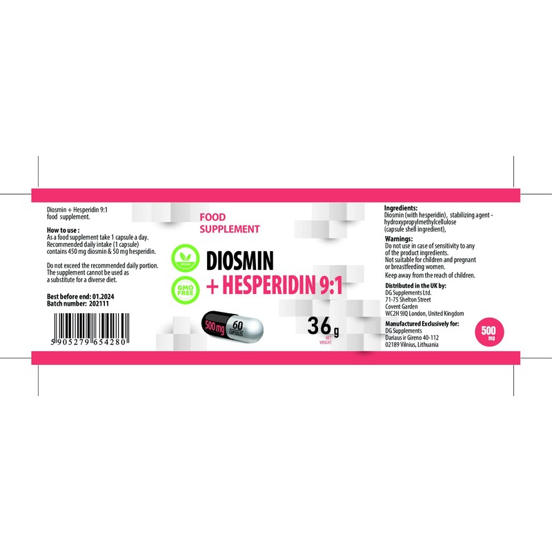 Hepatica Diosmin Hesperidin 500mg 60 Vegan Capsules, 3rd Party lab