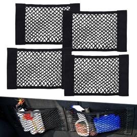 Norhogo 4 PCS Magic Tape Cargo Net, Car Storage Net, storage nets for campervans, storage netting, double layer elastic storage net for Groceries Back Seat for Car/Truck/Trunk -30 X 25cm