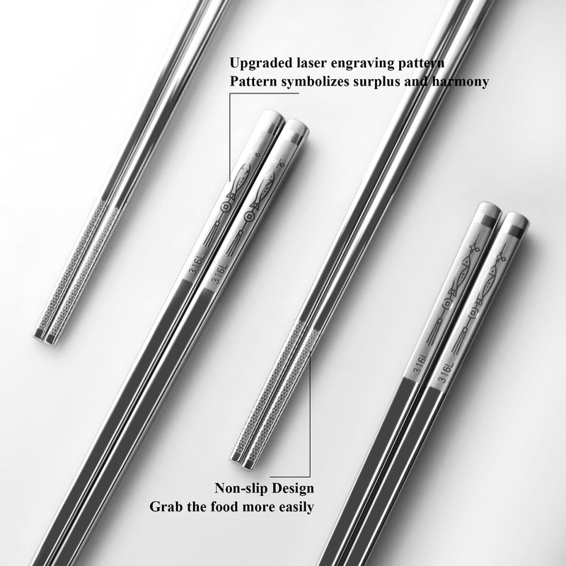 Novoshel Chopsticks Stainless Steel 316L UNS S31600 Metal Reusable Chipsticks