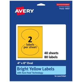 Avery Printable Oval Labels with Sure Feed Technology, 4" x 6", Bright Yellow Labels, Print-to-The-Edge, Laser/Inkjet, 80 Total, Great for Packaging Labels and Candle Labels