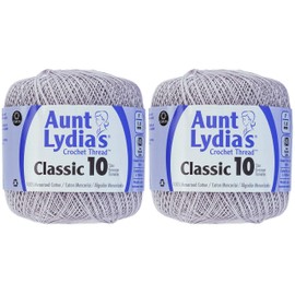 Aunt Lydia's Classic 10 - Hilo de crochet, Plateado, Paquete de 2, 2