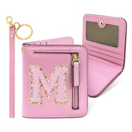 COSHAYSOO Easter Birthday Gifts Initial Wallet for Teenager Girls 8-10 10-12 12-14 14-16 Small RFID Bifold Wallet Travel Purse Unique Preteen Stuff Chenille Letter M Pink