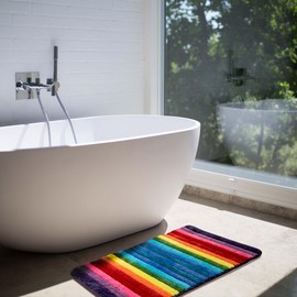 Edepreak Bath Rugs for Bathroom Rainbow Bathroom Rugs Colorful Microfiber Plush Bath Mat Soft and Absorbent Bath Carpet Non-Slip Backing 20"x32"