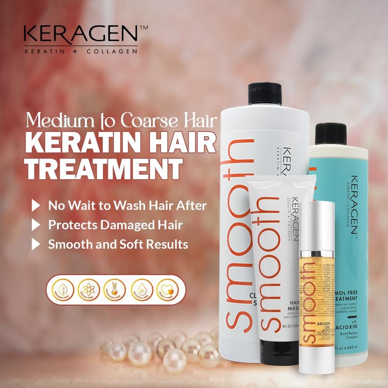 Keragen Brazilian Keratin Smoothing Treatment | Formaldehyde-Free Blowout Kit for