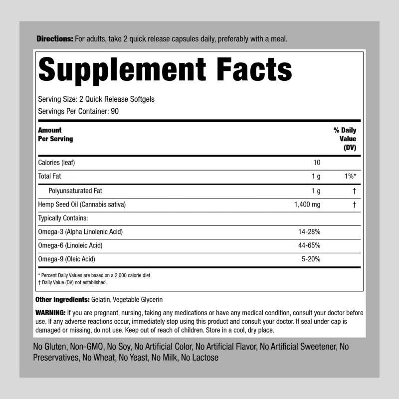 Piping Rock Hemp Oil Capsules 1400mg | 180 Softgels |