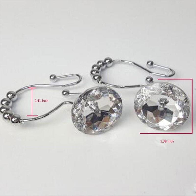 Shower Window Curtain Double Hooks，Stainless Steel Rustproof Crystal Rhinestones Gem
