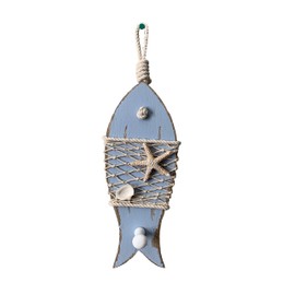 Hanging Vintage Antique Wood Fish Wall Hook Keys Coat Apron Wall Hanger Kitchen Bathroom Bedroom Patio Indoor Outdoor Nautical Home Decoration 13.4‘’H (Light Blue)