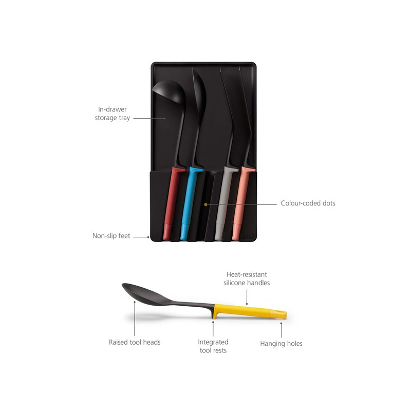 Joseph Joseph 10543 Elevated Utensil Store Utensil 5-Piece Set, Multicolor