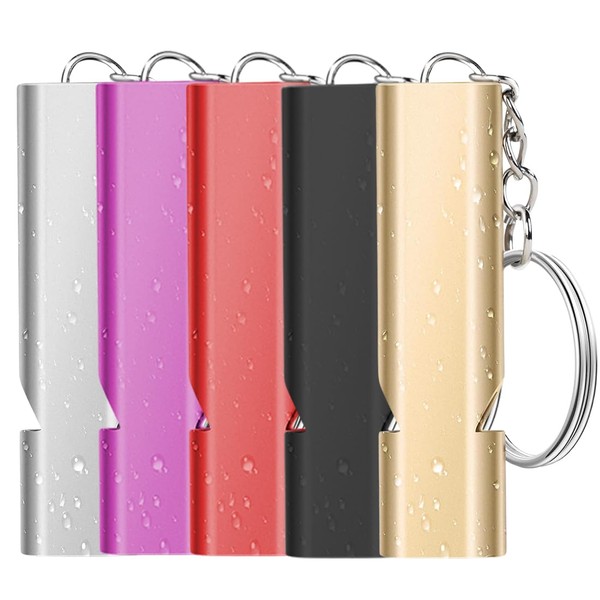 Pack of 5 Whistle, 55 mm Emergency Whistle, Metal High Decibel Whistle, Emergency Whistle, with Key Fob, Double Tube Whistles for Sports Lessons, Camping, Hiking, Children's Birthday Party Favours