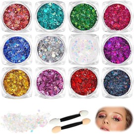 Gel de Purpurina para Cuerpo y Rostro,12 Colores Brillo Lentejuelas Sirena, Maquillaje en Gel con Purpurina para Labios, Cabello, Ojos (color, 12 piezas)