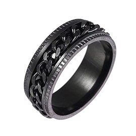 Yifnny Spinner Ring, Stainless Steel Chain Spinner Ring Fidget Rings Relieving Intertwine Spins Grooved Edge Ring Cool Thumb Rings Black Spinner Rings for Women Men (Black, 6)