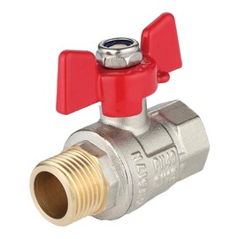 zencQ Ball Valve with Screw Connection 1/2 Inch MF, Brass Ball Valve with Wing Handle, Brass Ball Valve with Lever, Brass Connection with Internal Thread and Male Thread and Wing Handle for Industry