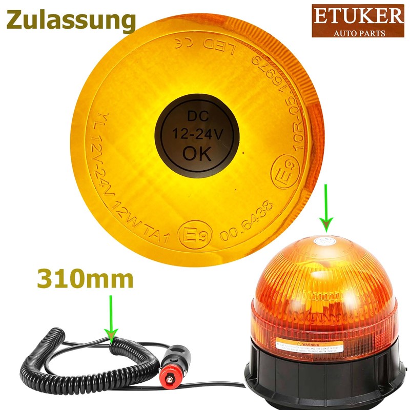 ETUKER 12 V 24 V Orange Rotating Light Magnetic Flash