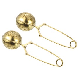 sourcing map 2 Pcs Snap Tea Ball Infuser with Handle, Loose Tea Steeper, Stainless Steel Tea Strainer for Brew Loose Leaf Tea, Gold