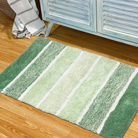 Chardin home Cordural Stripes Bath Mat, Set of 2 Bath Rugs (17x24 Inches & 21x34 Inches) | Non Slip Bathroom Rug, Machine Washable, Plush, Highly Absorbent | Sage Green Ombre & White