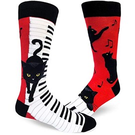 ModSocks Men's Piano Cat Men's Crew Socks in Red