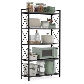 SONGMICS 5-Tier Metal Storage Rack, Shelving Unit with X Side Frames, Dense Mesh, 12.6 x 31.5 x 57.3 Inches, for Entryway, Kitchen, Living Room, Bathroom, Industrial Style, Ink Black UBSC185B01