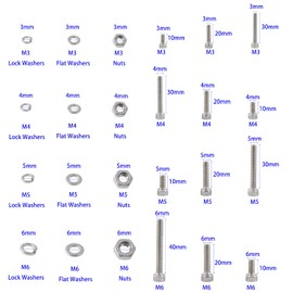 newlng 520 Pieces Screws Set, Stainless Steel M3 M4 M5 M6 Cylinder Screws with Hexagon Socket, 304 Stainless Steel Screws with Nuts & Washers Set, A2-70 Cylinder Screws with Hex Socket
