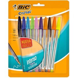 Bolígrafos BIC Cristal Intenso - Punta extra gruesa 1.6 mm - Tinta tipo gel de trazo suave - Surtido 10 colores