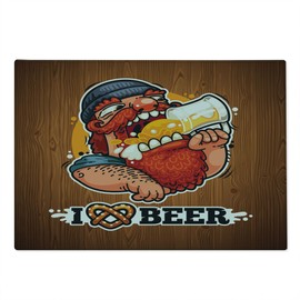Lunarable Manly Cutting Board, Man Drinking Beer Beverage Glass Mustache Beard Enjoyment Rural, Decorative Tempered Glass Cutting and Serving Board, Large Size, Pale Caramel Multicolor