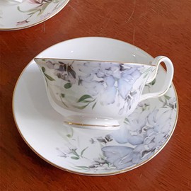fanquare 8 oz Vintage Blue Lilac Porcelain Tea Cup and Saucer Set