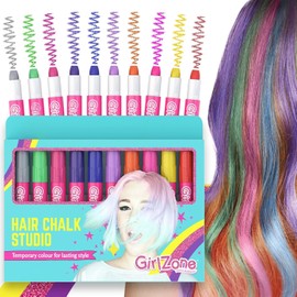HAIR CHALKS SET: 10 Colorful Hair Chalk Pens. Temporary Color for Girls for All Ages. Makes a Great Birthday Gifts Present For Girls Age 4 5 6 7 8 9 10 years old plus.