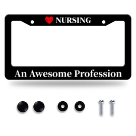 Nursing an Awesome Profession License Plate Frame License Plate Stainless Steel Parts Funny License Plate Decorative with Screws Size 12.3" x 6.3" Men Women