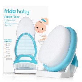Frida Baby The 3-Step Cradle Cap System, DermaFrida The FlakeFixer, Sponge, Brush, Comb and Storage Stand for Babies with Cradle Cap, White-Blue