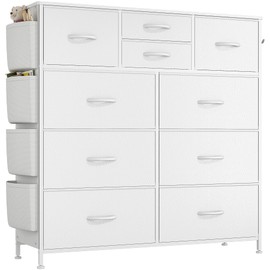 Himusi White Dresser for Bedroom 10 Drawers, Tall Fabric Dressers Chest of Drawers for Closet, Hallway Storage Organizer
