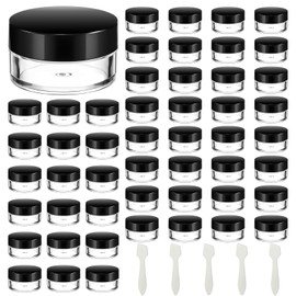 Small Travel Containers, 5 Gram Sample Containers with Lids, 50 Pack 5ml Clear Sample Jars Cosmetic Containers and 5 Pcs Mini Spatula for Cream Samples, Lip Scrub, Lotions
