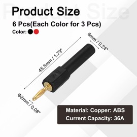 MECCANIXITY 6 Pcs 2mm Banana Plugs, 36A 2mm Plug 4mm Jack Speaker Wire Cable Plugs Connectors, Banana Jack Connector for Speaker Wire Audio Cable, Black&Red