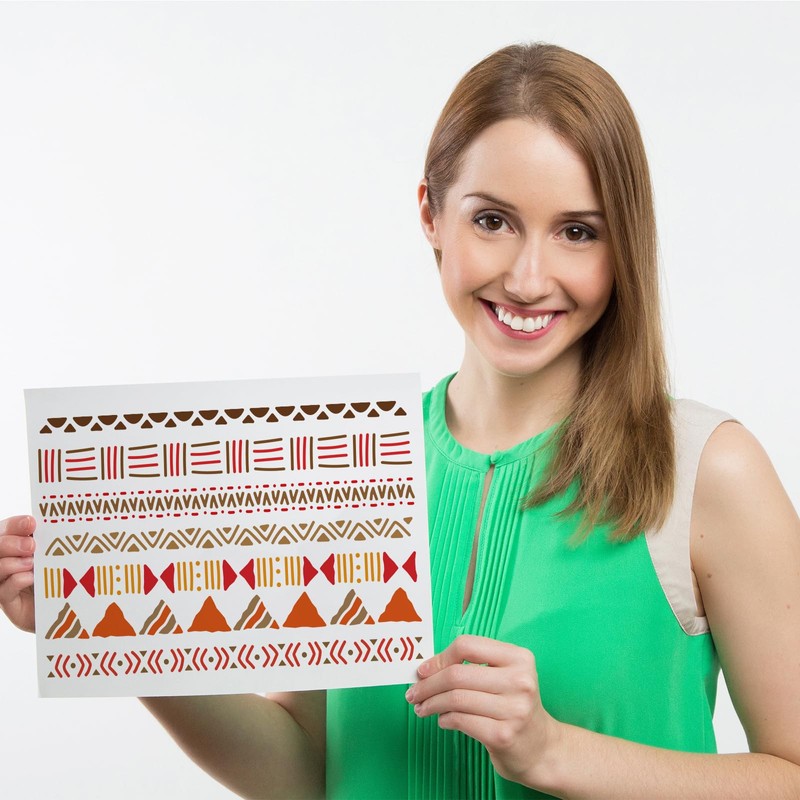 FINGERINSPIRE Mudcloth Elements Pattern Stencil 8.3x11.7inch Tribal Borders Drawing Template