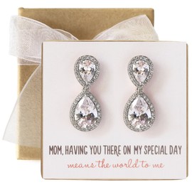 A+O Mother of the Bride. Mother of the Groom - Teardrop Drop Dangle Earrings in Silver