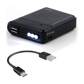 Success4Sport Portable AA Battery Travel Charger for Sony Z3 Compact and Emergency Re-Charger with LED Light! (Takes 4 AA Batteries) [Black]