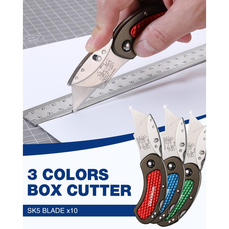 WORKPRO Folding Utility Knife Set Quick Change Blade, Back-lock Mechanism