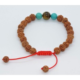 Tibetan Mala Rudraksha Wrist Mala/ Bracelet for Meditation (Tiger eye and Turquoise)