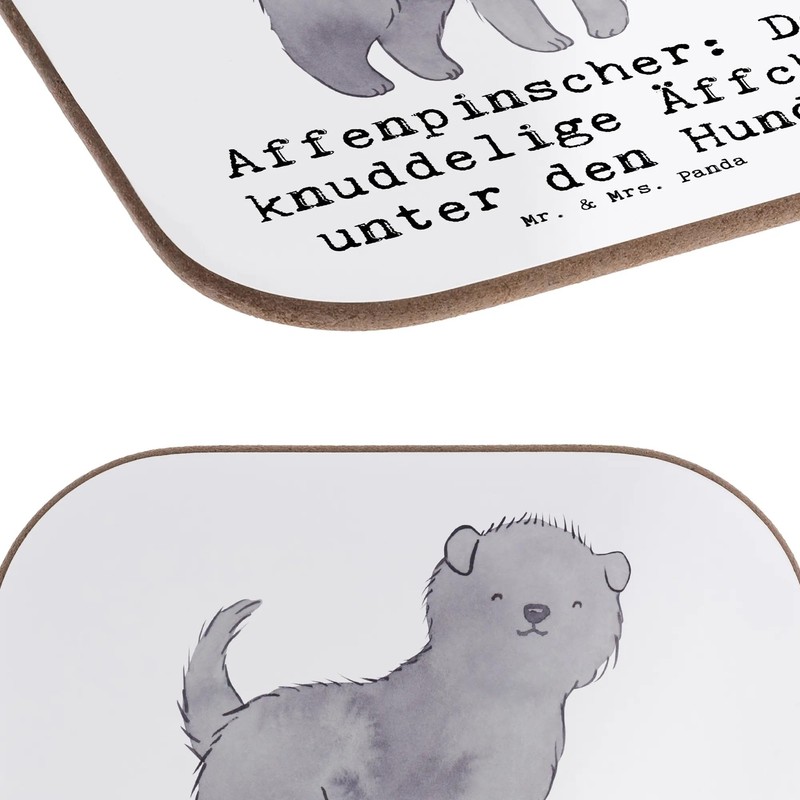 Mr. & Mrs. Panda Getränkeuntersetzer Affenpinscher Äffchen - Geschenk, Familienhund,