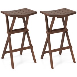 COSTWAY Folding Wooden Bar Stools Set of 2, 30-inch Height Backless Saddle Stools with Footrest, Foldable Chairs for Kitchen Island, Counter, Patio, Indoor & Outdoor, No Assembly Required, Teak
