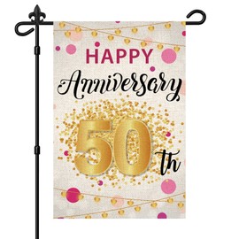 Happy 50th Anniversary Garden Flag, Cheers to 50 Years Loved Yard Flag Vertical Premium Burlap Rustic Wedding Anniversary Celebration Banner for Farmhouse Outside Outdoor Sign Double Sided, 12" x 18"