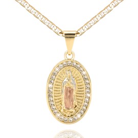 J&H DiaJuvelo Catholic Virgin Mary Necklace for Women 14K Gold Plated Virgen de Guadalupe Necklace Mother Mary Cubic Zirconia Virgin Mary Pendant Catholic Jewelry for Women Charm Gifts